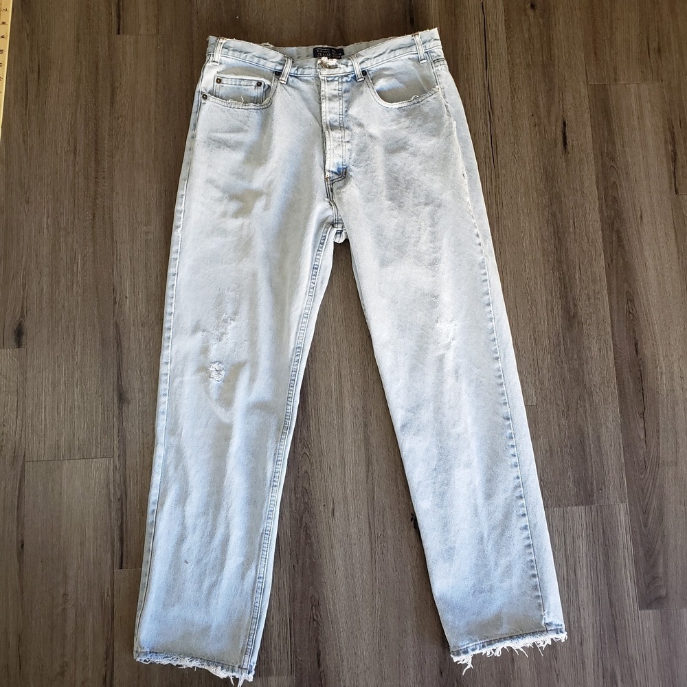 VTG Old Navy Mens Jeans Light Faded Blue Thrashed Cotton Y2K Button Fly 36x32